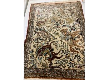 Hand Knotted Persian Hunting Qum Silk Rug  32'x22'.  #4667.