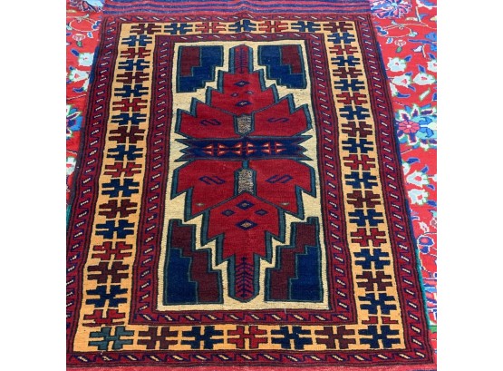 Hand Knotted Afghan Rug 60x36'.  #4687.