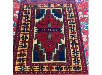 Hand Knotted Afghan Rug 60x36'.  #4687.