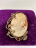 Antique Cameo With Orange Stone In Ornate Frame
