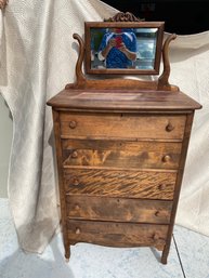 Victorian 1900's Tiger Oak Chest With Mirror