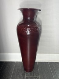Stunning Red Vase With Floral Designs