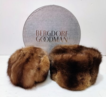 Bergdorf Goodman Pair (2) Vintage Women's Winter Real Fur Hats