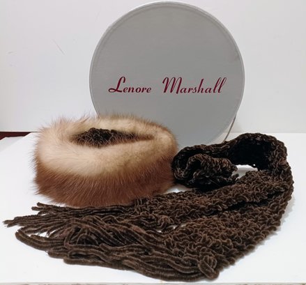 Leonore Marshall New York Made Vintage Women's Winter Real Fur Brim Hat & Crocheted Scarf
