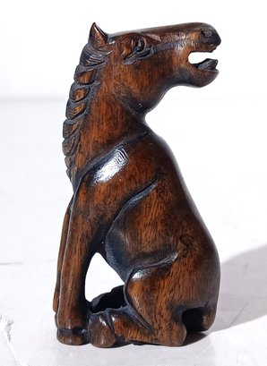 Vintage Netsuke Hand Carved Signed Rosewood Boxwood Kneeling Horse BEAUTIFUL!