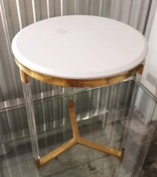 Modern Designer Round Metallic Gold & Lucite 3 Legged Side Table With Shagreen Top 19' Tall (1 Of 2) MSRP $300