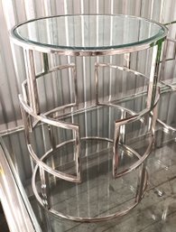 Modern Designer Geometric Chrome Finish Side Table With Beveled Mirror Top 22' Tall Z Galleries MSRP $150