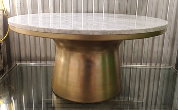 Modern Design Brass Coffee Table 30' Wide Polished Marble Top Brushed Bronze Finish Base 15' Tall MSRP $350
