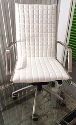 Modern High Back White Faux Leather & Metal Arm Adjustable Office Chair 5 Wheels (1 Of 4) Z Gallerie MSRP $500