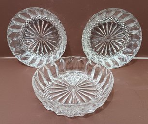 Set Of Three (3) 8' Wide Elegant Cut Crystal Decorative Serving Bowls Matching