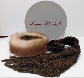 Leonore Marshall New York Made Vintage Women's Winter Real Fur Brim Hat & Crocheted Scarf