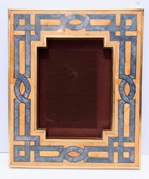 7 X 9 1/2 Marvelous Marquetry Stone & Brass Inlay Tabletop Picture Frame 2 1/2' Wide W Felt Easel Back