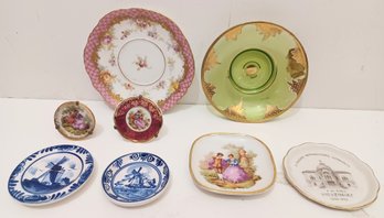 Assorted Porcelain Limoges France Delftware Holland Dresden Hand Painted Small Decorative Dishes 8 Pieces