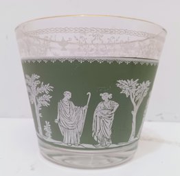Mid 20th C. Exquisite Green & White Grecian Pattern Ice Tub By Jeanette Wedgewood Decorative Glass