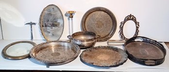 Assorted Vintage Antique Etched Silverplate & Decorative Metal Platters, Serving Plate, Bowl & More 11 Pieces