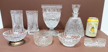 Lot Of Vintage Fine Crystal Cut & Etched Vases, Signed Val St. Lambert Bowl, Decanter & More 8 Pieces