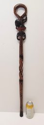 Vintage African Decorative Carved & Painted Wood Elephant Staff 36' Tall
