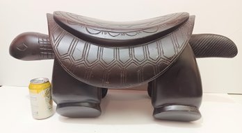 AVANA Hand Carved Turtle Low Seat African Ebony Wooden Stylized Low Tabouret Ottoman Stool