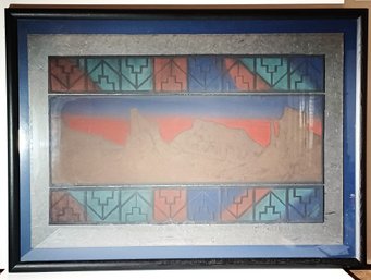 Listed American Artist Carl Blair Signed Original Oil On Paper Landscape 'apache Sunrise' Geometric Decoration