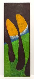 Listed Infamous Artist Lawrence Salander Abstract Artist Signed Original Oil On Wood Plank 16 X 45
