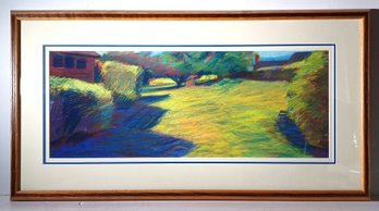 Original 20th C. Gouache Artist Hayes Signed Farmhouse Landscape Silo & Hay Acid Free Triple Mat Inlay Frame