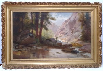 Hamilton Hamilton 1879 Listed English Signed Original Oil Canvas 'Brook Running Through A Mountain Pass'