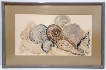 Lee Jaffe 1981 Listed American Signed Original Modernist Watercolor 'Seashells' Matted & Framed