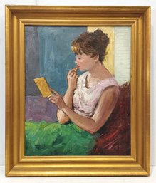 Marcel Dyf Listed French Impressionist Artist Signed Original Oil Canvas Woman Applying Lipstick Framed