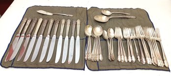 Rogers Sterling Silver Flatware Assorted Place Setting Plus Serving Spoon Used 5 Lbs Silver! 52 Pieces