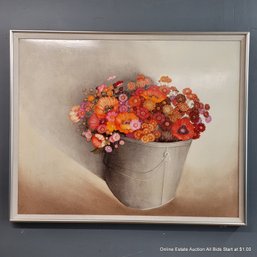 Rosalyn Gale Powell Untitled Flowers In Bucket Oil On Canvas Painting (LOCAL PICKUP OR UPS STORE SHIP ONLY)