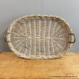 Large Wicker Tray With Brass Handles 33' X 22.5' X 6.5' (LOCAL PICKUP ONLY)