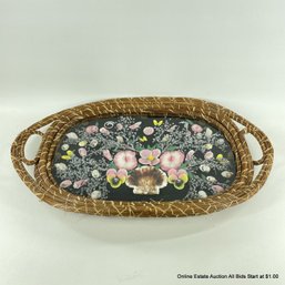 Shell And Grass Floral Tray With Natural Rim And Handles