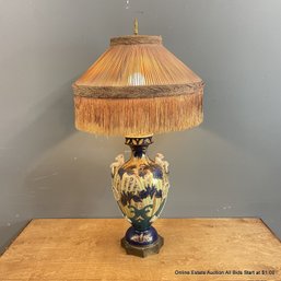 Ceramic Iris Lamp With Fringed Shade (LOCAL PICK UP ONLY)