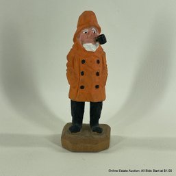 Hand Painted And Carved Wood Fisherman Figurine