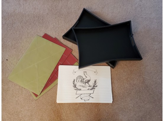 Two Leather Trays, Four Leather Placemats And A Pad Of Disposable Paper Poultry Placemats