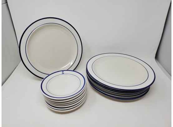 14 Pieces Of Blue & White Diner Ware Buffalo By Oneida & Elegance II Collection