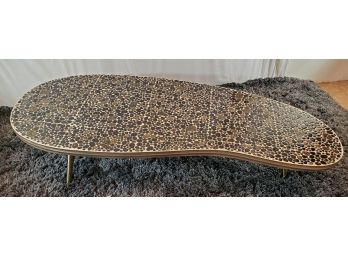 Retro Tile Mosaic Kidney Coffee Table With Screw-on Metallic Gold Legs