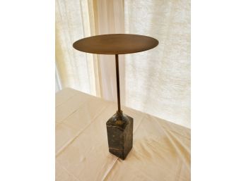 CB2 Stone And Brass Side Table