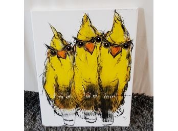 Mike Bishop Acrylic On Canvas 3 Birds 14' X 11'