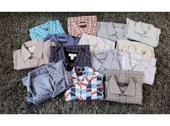 Large Lot Of Men's Collared Long & Short Sleeve Shirts All Medium (one Small)