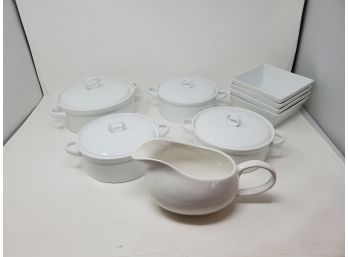 9-pieces Crate & Barrel & Related White Porcelain Serving Pieces