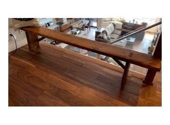 Antique Primitive Bench With Through Tenon Construction And Braced Legs.