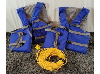 Pair Of Stearns Adult Universal Life Jackets, A Good Length Of Nylon Rope And A Rubber Ducky