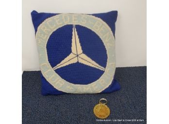 Mercedes Benz Club Of America Needlepoint Pillow And A Brass MB Key Chain