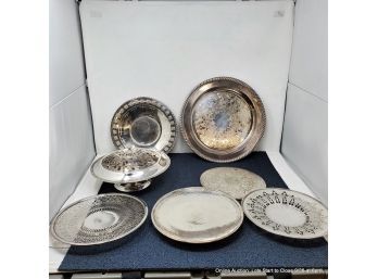 Silver Plate Trays And Pierced Lid Bowl