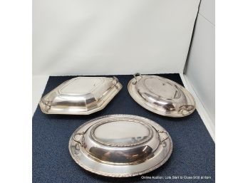 Three Silver Plated Lidded Vegetable Dishes (one With Glass Liner)