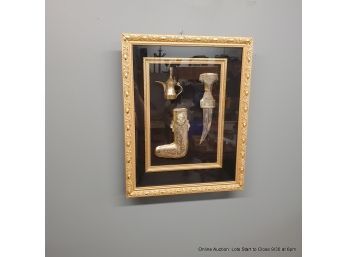 Framed Persian Dagger And Coffee Pitcher