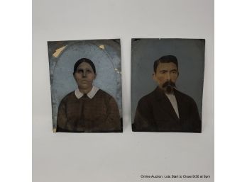 Two Large Format Contact Tin Types, Hand-tinted