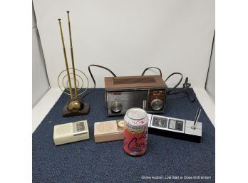 Vintage Antenna And Small Portable Radios And Clock
