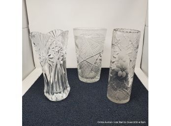 Three Large Cut And Pressed Crystal Vases